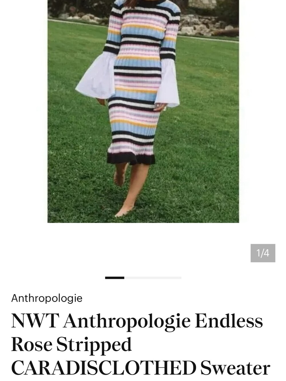 Endless Rose Multicolor Striped Midi Dress with White Bell Sleeves - Picture 6 of 10